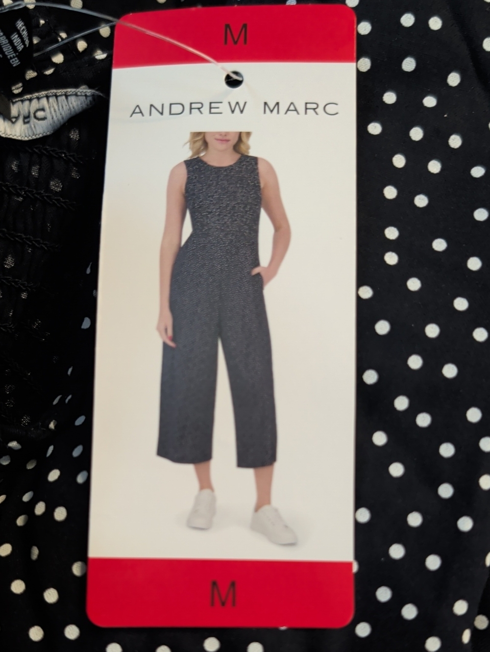 Andrew Marc Black and White Polka Dot Sleeveless Cropped Jumpsuit Medium Nwt